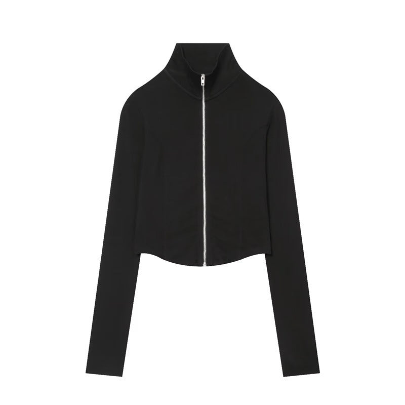Cropped Zip Sweatshirt — High Collar