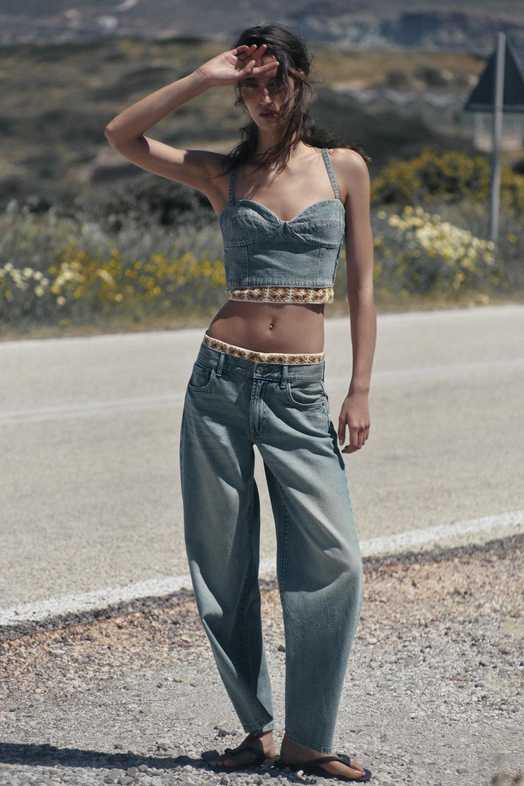 TOP Z1975 DENIM BIMATIÈRE CROCHET