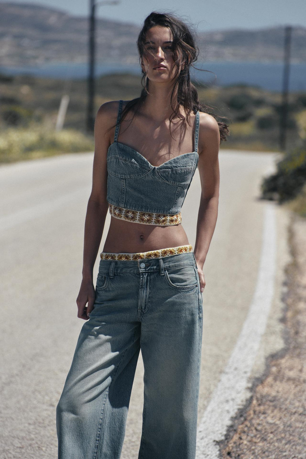TOP Z1975 DENIM BIMATIÈRE CROCHET