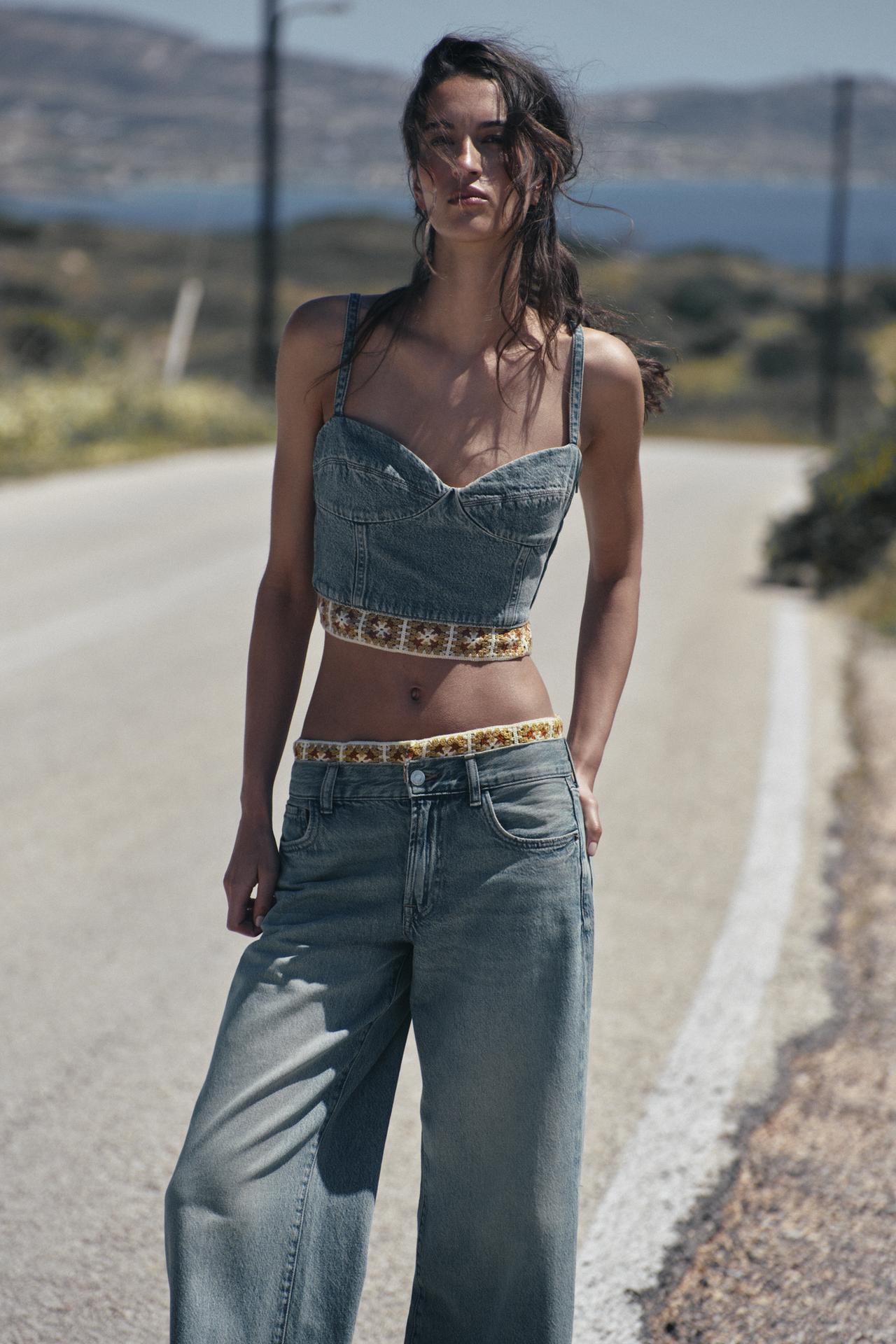TOP Z1975 DENIM BIMATIÈRE CROCHET