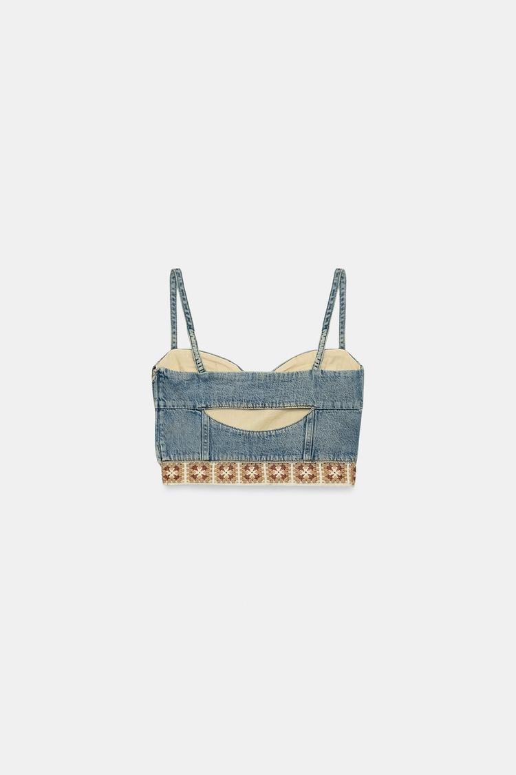 TOP Z1975 DENIM BIMATIÈRE CROCHET