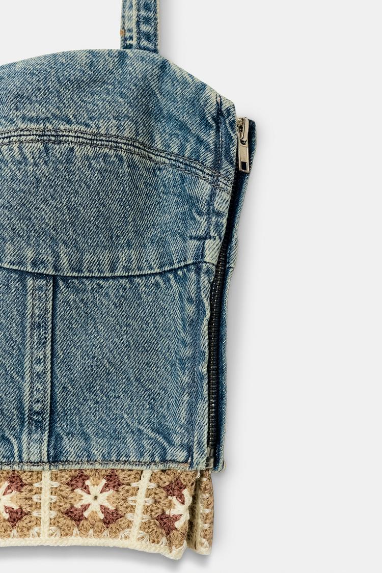 TOP Z1975 DENIM BIMATIÈRE CROCHET
