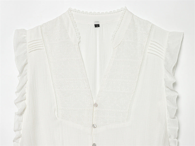 EMBROIDERED RUFFLE TOP
