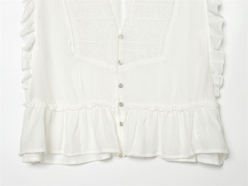 EMBROIDERED RUFFLE TOP