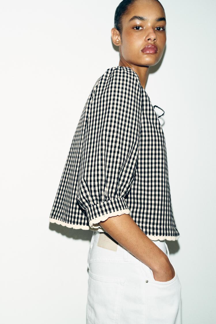 Crochet Gingham Check Jacket — ZW Collection