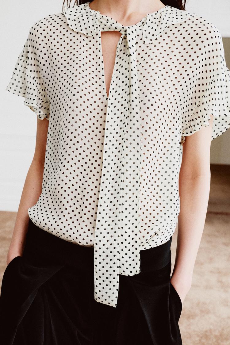 ZW COLLECTION POLKA DOT BLOUSE WITH TIES
