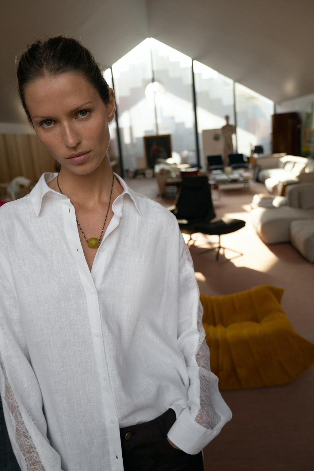OVERSIZED LINEN BLEND LACE SHIRT