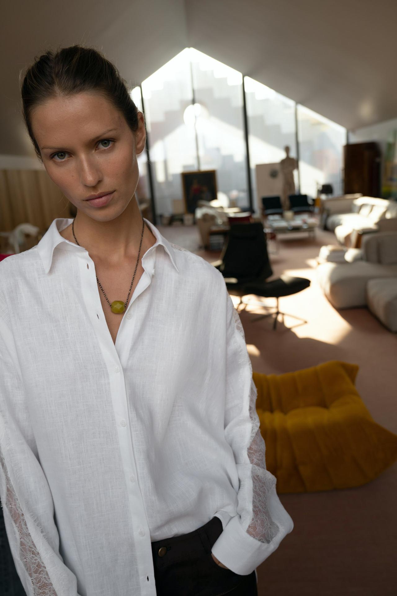 OVERSIZED LINEN BLEND LACE SHIRT
