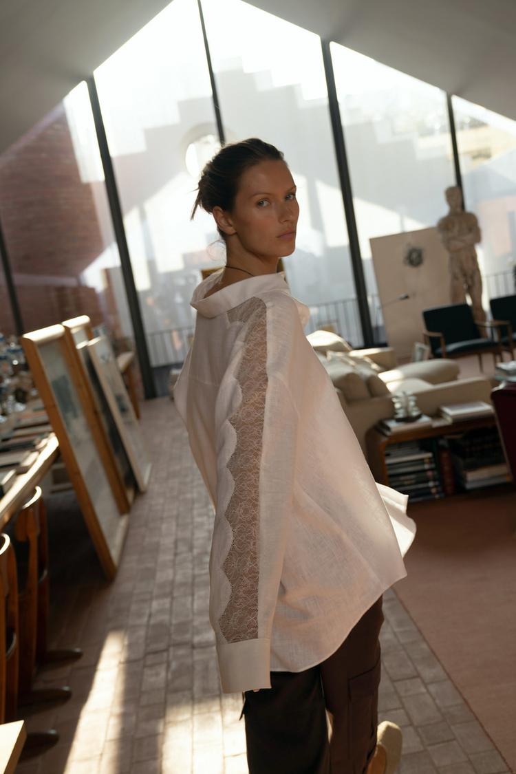 OVERSIZED LINEN BLEND LACE SHIRT